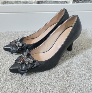 Gucci Made In Italy Women's Black Leather Embellished Heels Size 40 (10 US)